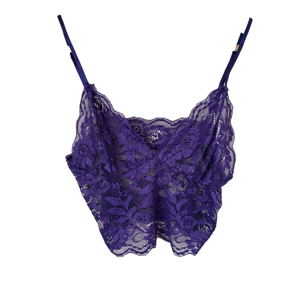 Purple Floral Lace Bralette Adjustable Straps Sheer Grunge Crop Top